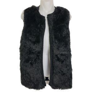 JJ Basics Womens Vest Size Large Faux Fur Black Sleeveless Lined Ribbed Back